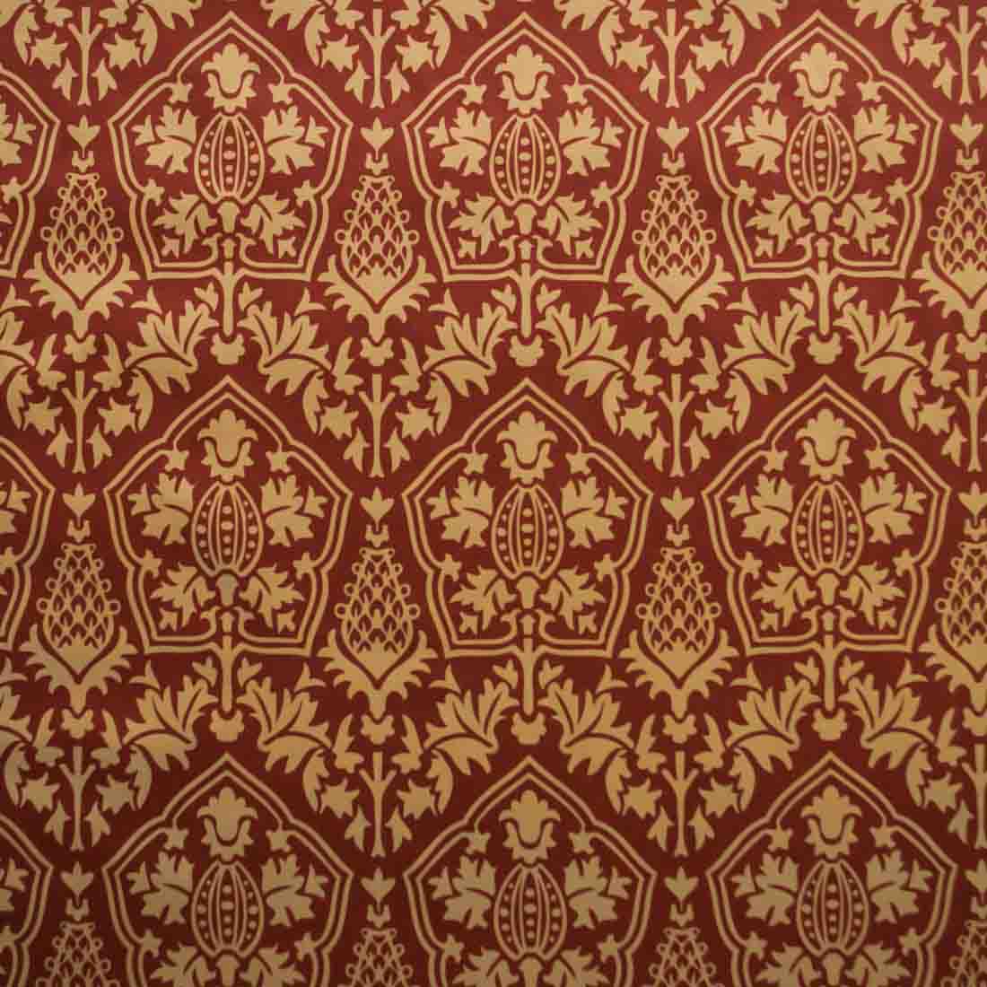 red and cream cotton print  fabric - Augustus Pugin Pentagonal Design Print