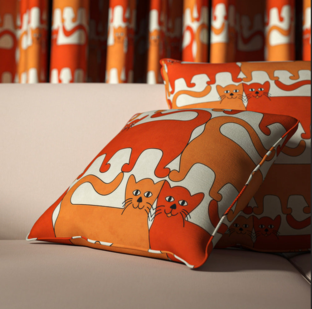 Mid Century Prints 60s Cats Orange