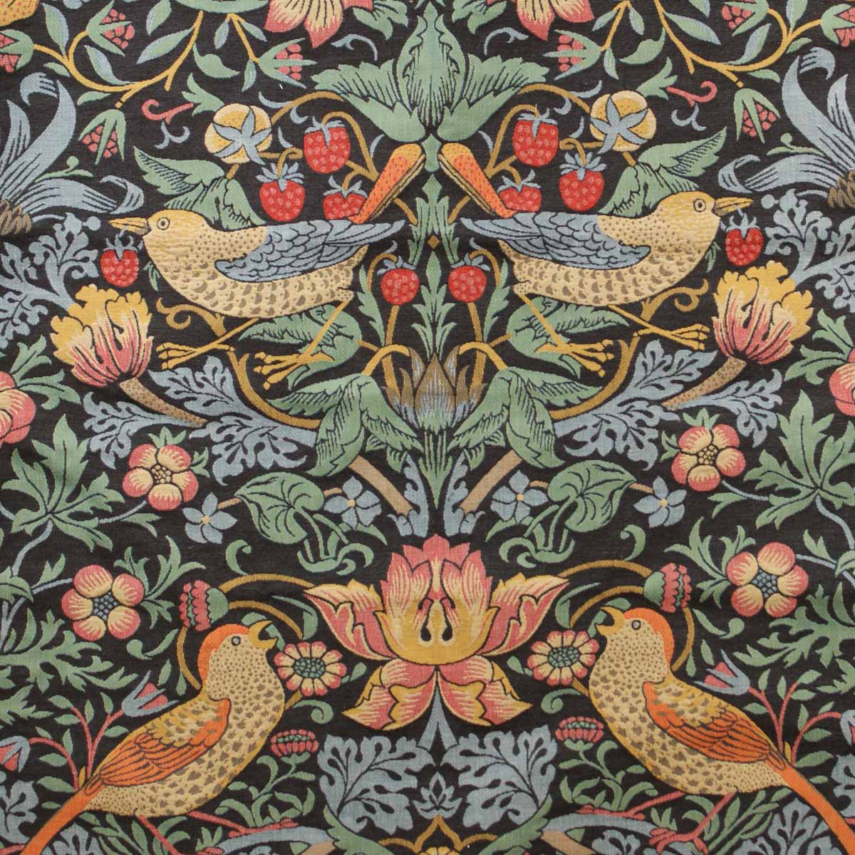 W Morris Tapestry and Chenille Strawberry Thief Charcoal Large Scale tapestry Weave