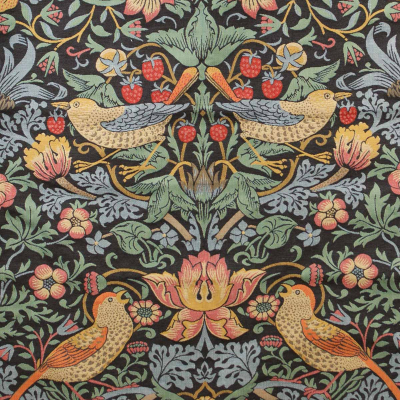 W Morris Tapestry and Chenille Strawberry Thief Charcoal Large Scale tapestry Weave
