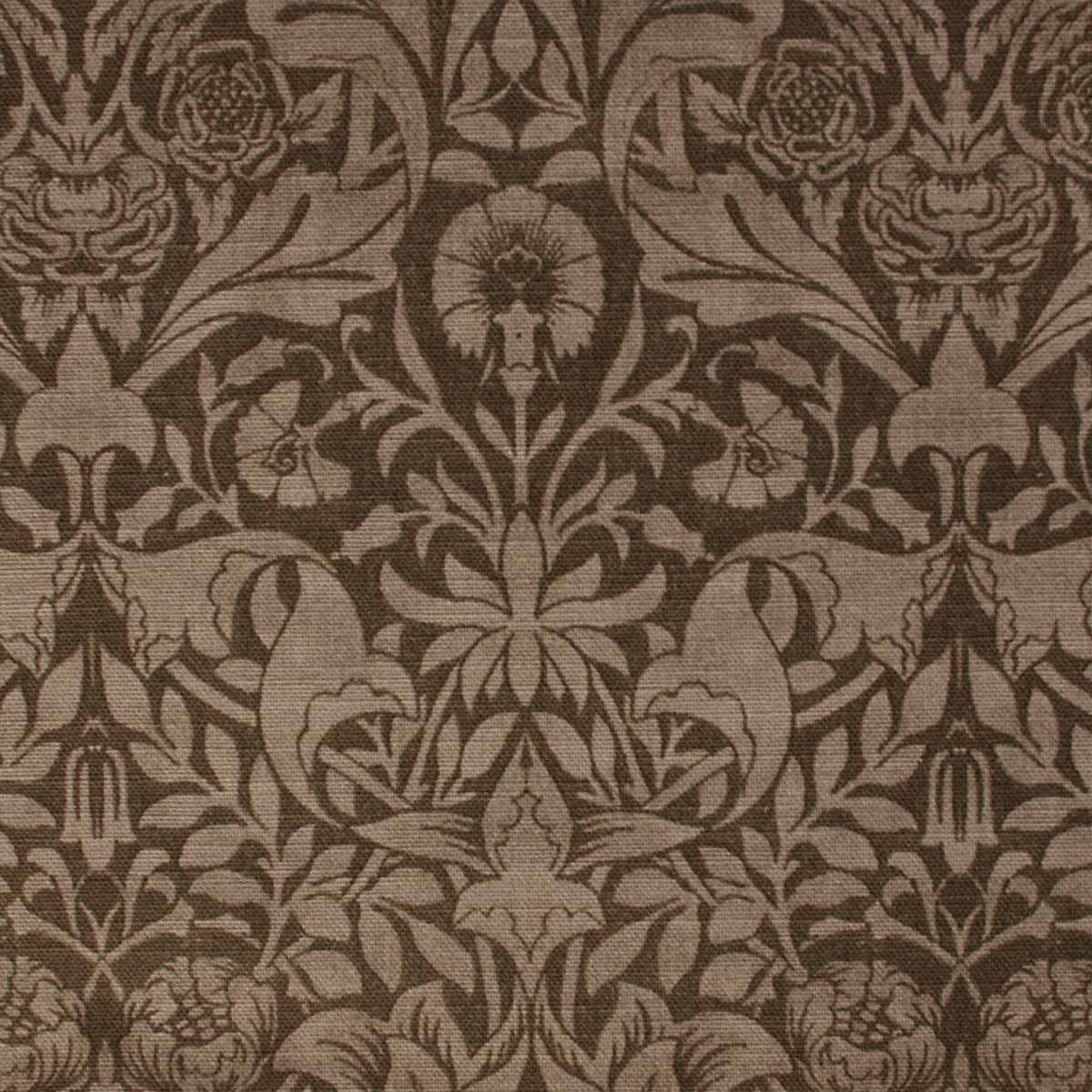 arts and crafts  grey brown cotton print curtain and upholstery fabric - William Morris Designs Saint James Damask Brown Print