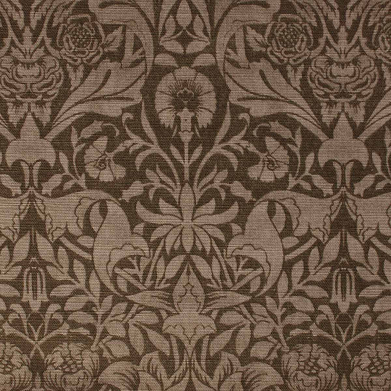 arts and crafts  grey brown cotton print curtain and upholstery fabric - William Morris Designs Saint James Damask Brown Print