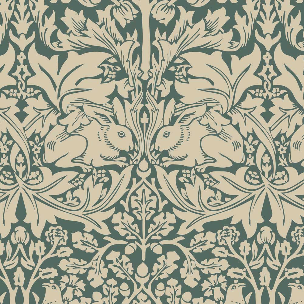green   fabric - William Morris Designs Brother Rabbit Sage Print