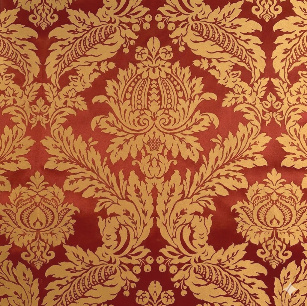 Raphael Damasks Classic Extra Large Scale Ogee Crimson and Bright Gold