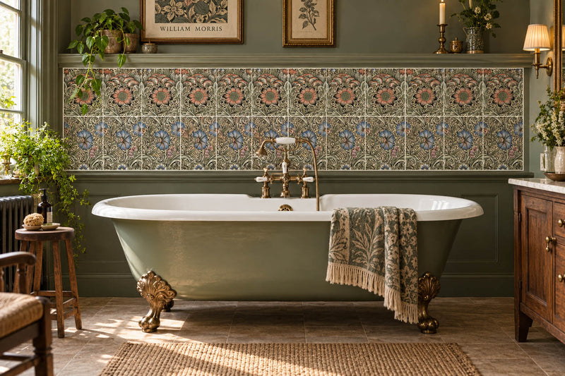 William Morris Tiles Corncockle 20cm x 25cm Hand-made Ceramic Tile, 2 piece set