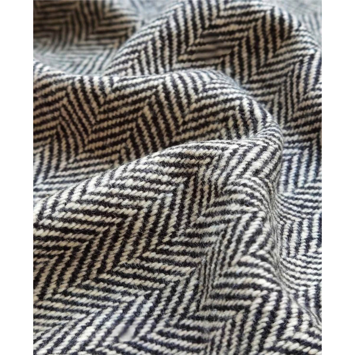 Authentic Donegal Irish Tweed - Croaghgorm Cream and Black Herringbone Wool Fabric