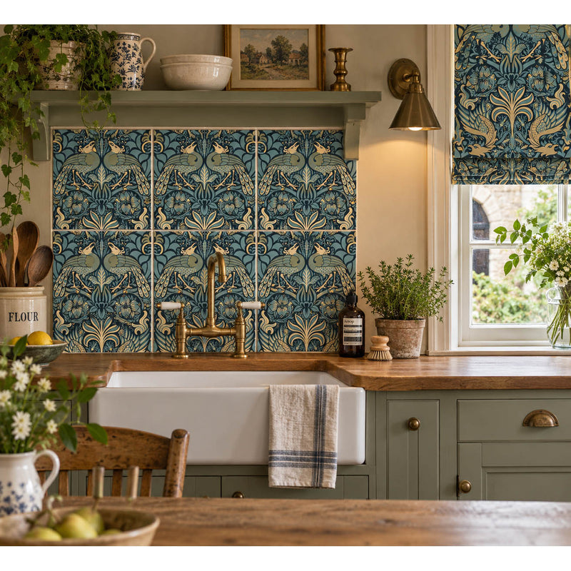 William Morris Peacocks and Dragons 20cm x 30cm Hand-made Ceramic Wall Tile