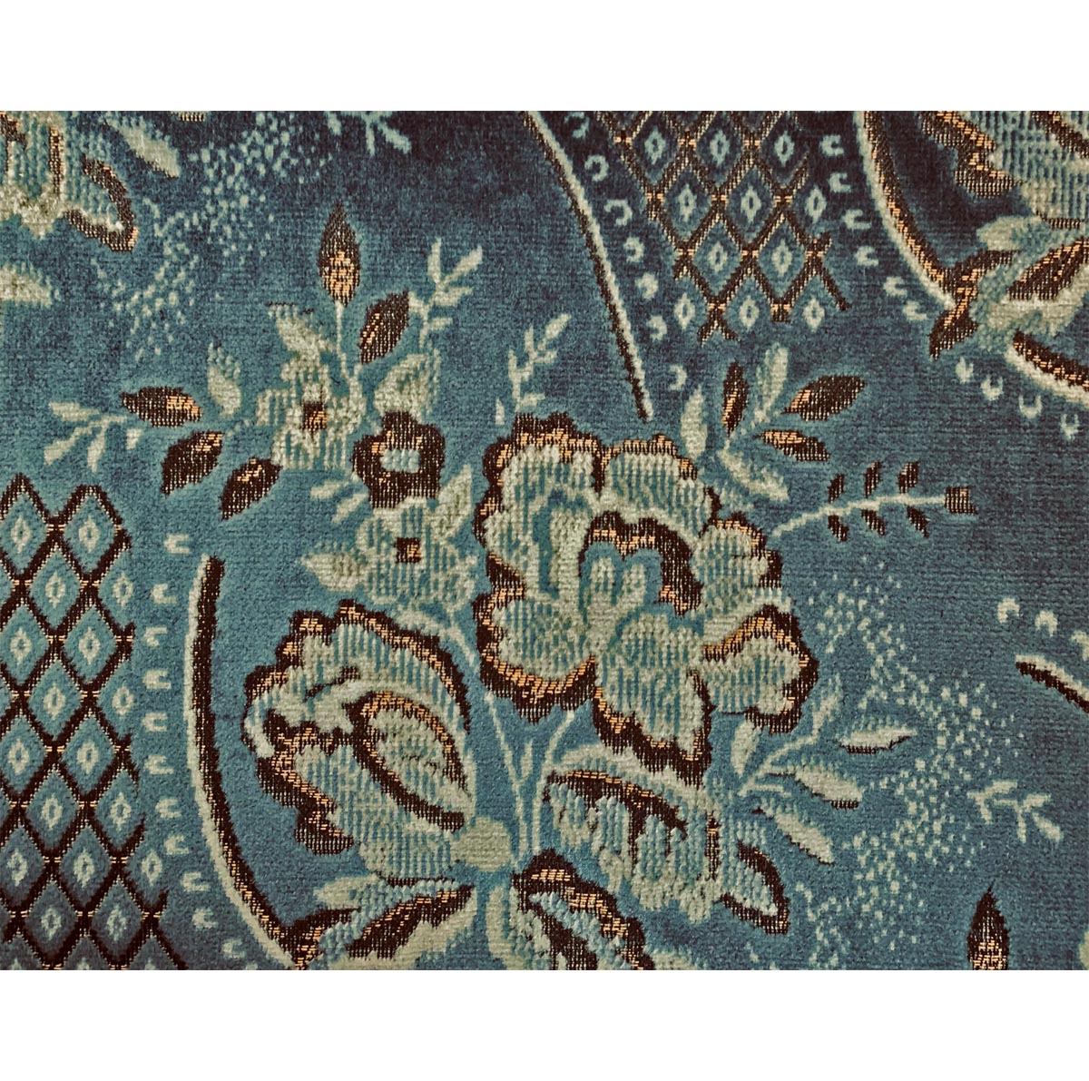 Coniston Cut Pile Velvets Large Floral Lattice Middle Blue