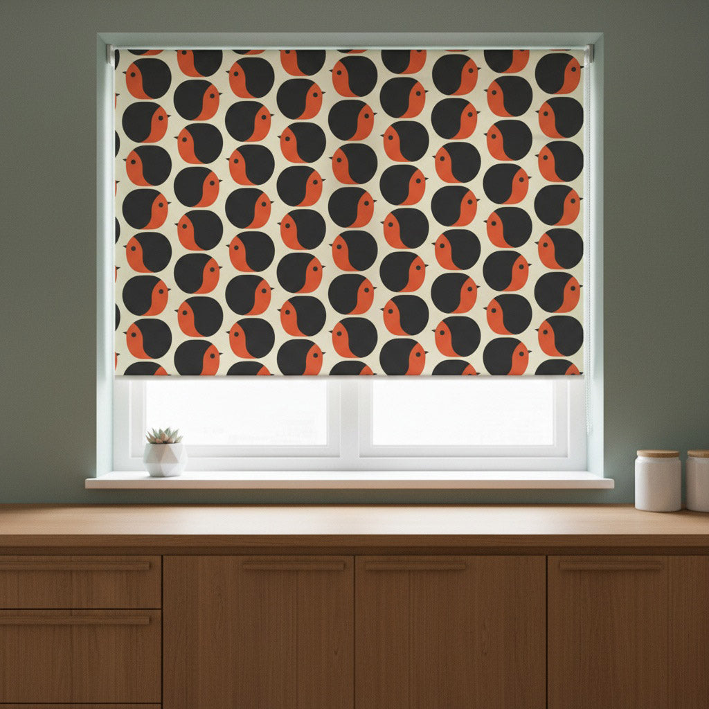 Mid Century Style Red Robin Cotton Linen Print