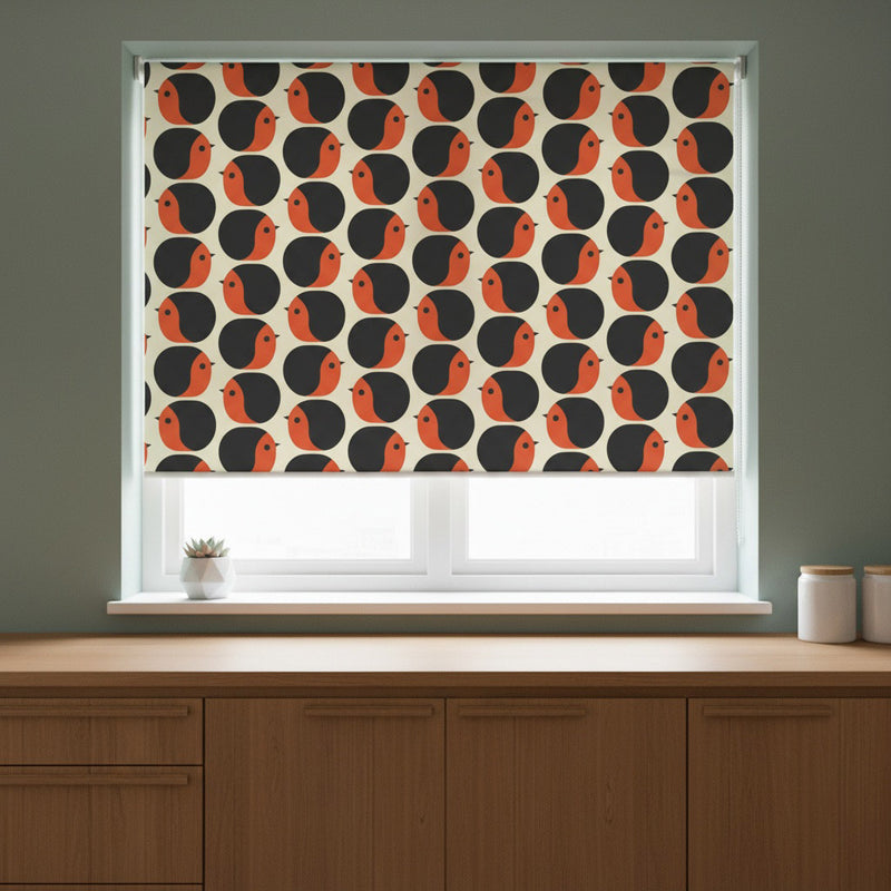 Mid Century Style Red Robin Cotton Linen Print