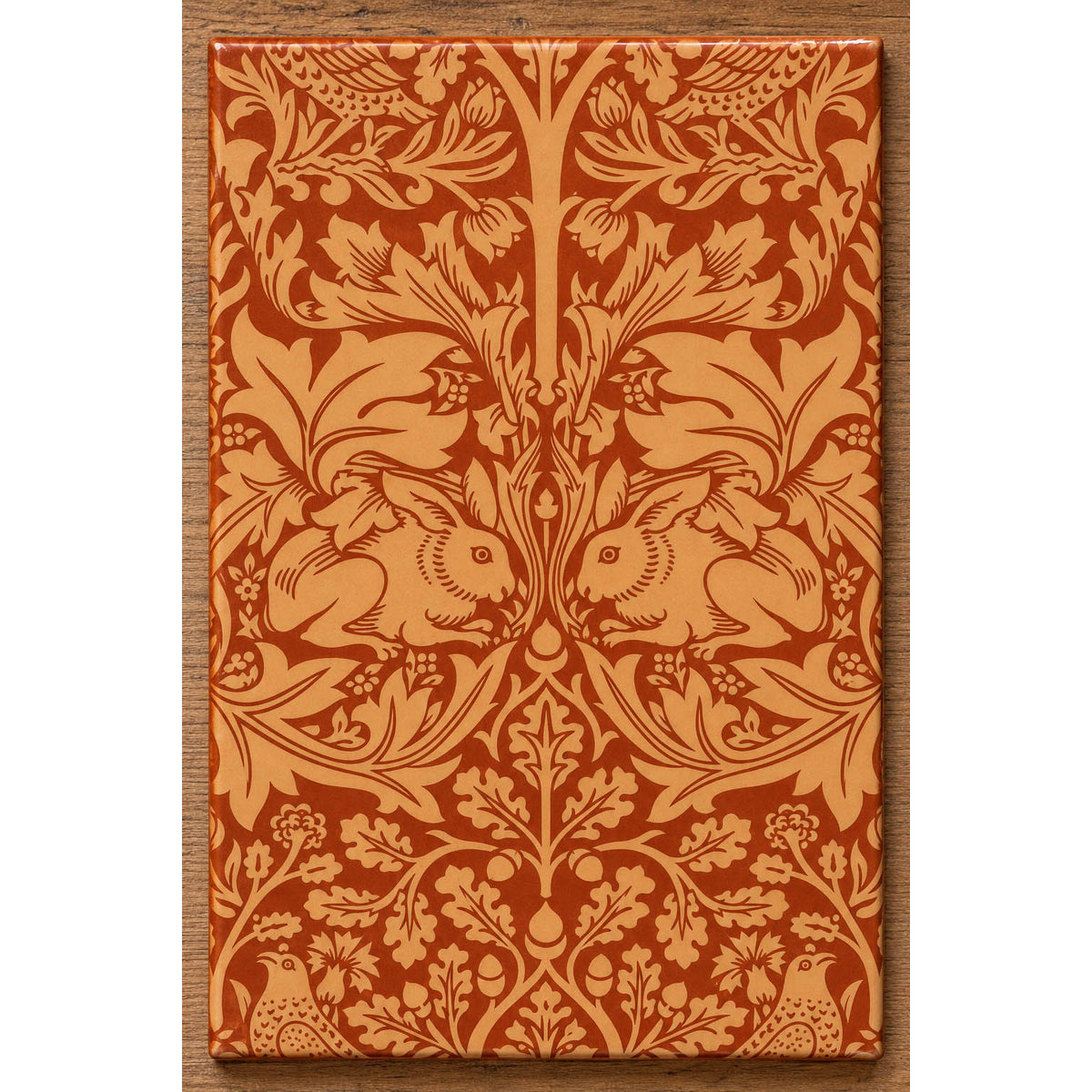 William Morris Brother Rabbit Burnt Orange 20cm x 30cm Hand-made Ceramic Wall Tile