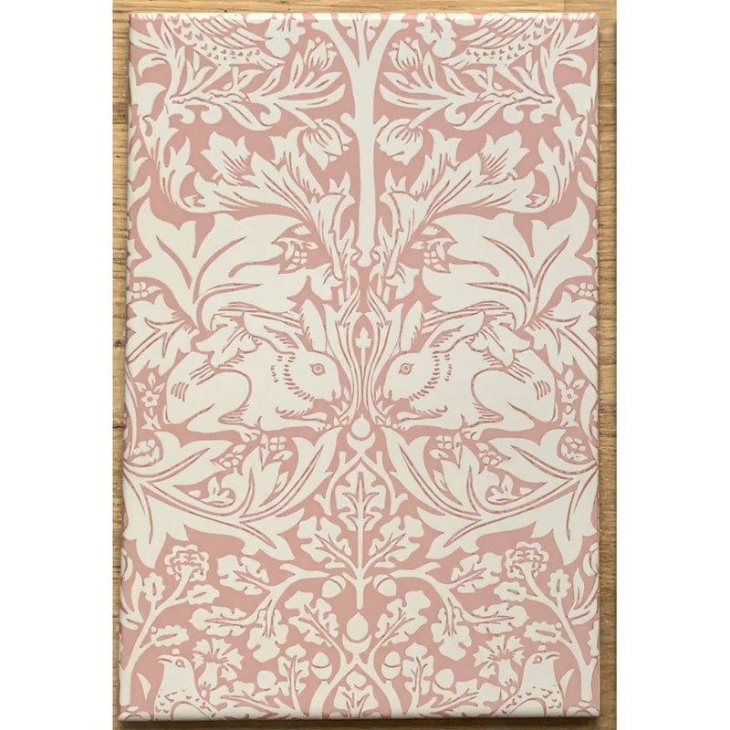 William Morris Brother Rabbit Pink 20cm x 30cm Hand-made Ceramic Wall Wall Tile