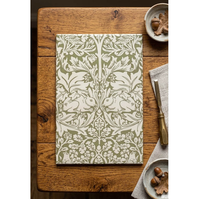 William Morris Brother Rabbit Sage Green 20cm x 30cm Hand-made Ceramic Wall Tile