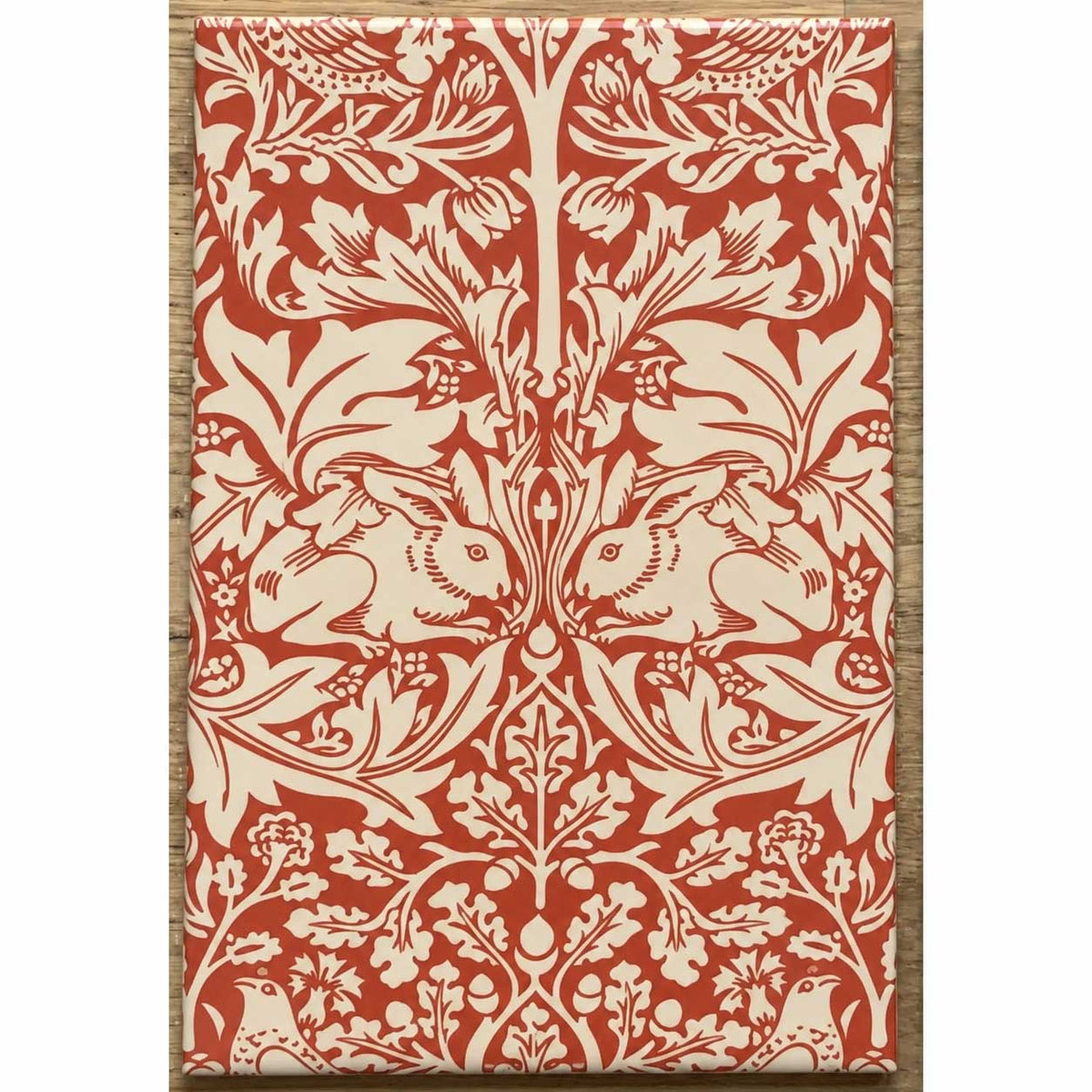 William Morris Brother Rabbit Red 20cm x 30cm Hand-made Ceramic Wall Tile