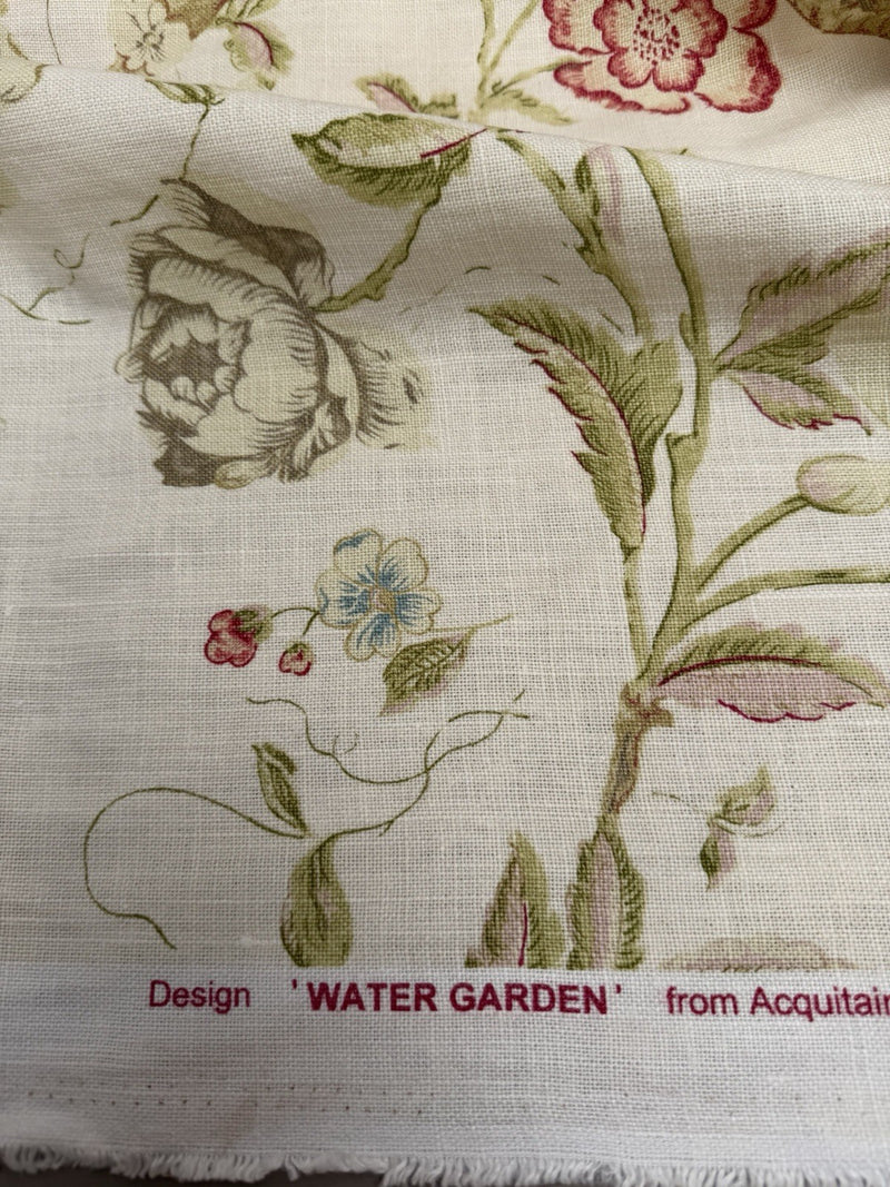 Acquitaine Fabrics Water Garden Rose 100 per cent Linen Limited Sale Stock