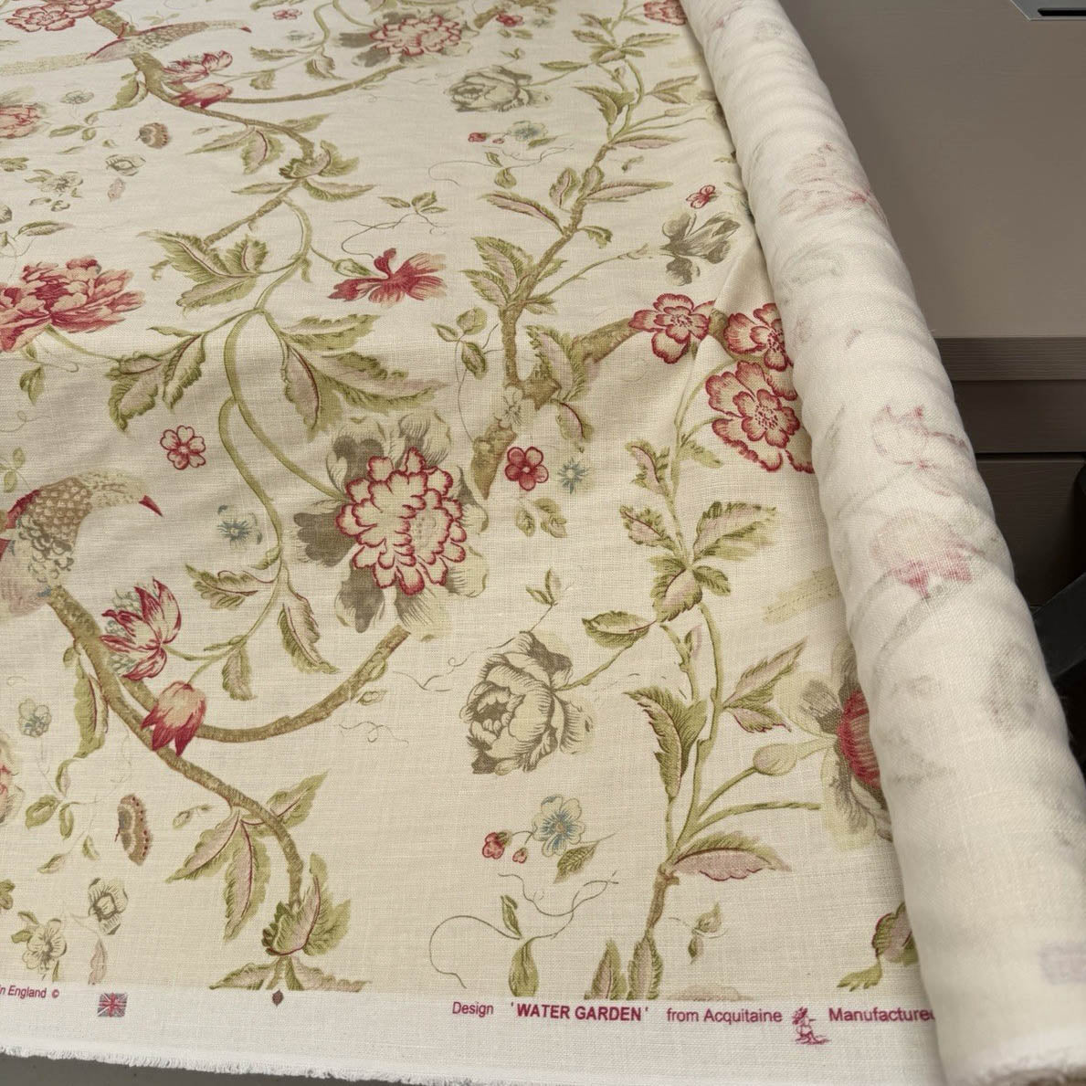 Acquitaine Fabrics Water Garden Rose 100 per cent Linen Limited Sale Stock