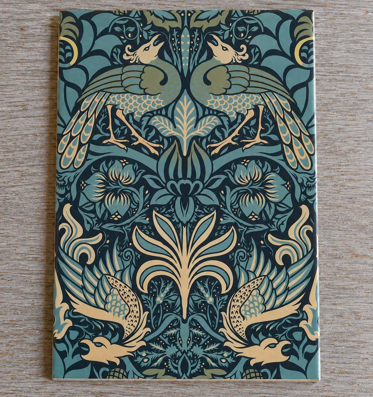 William Morris Peacocks and Dragons 20cm x 30cm Hand-made Ceramic Wall Tile