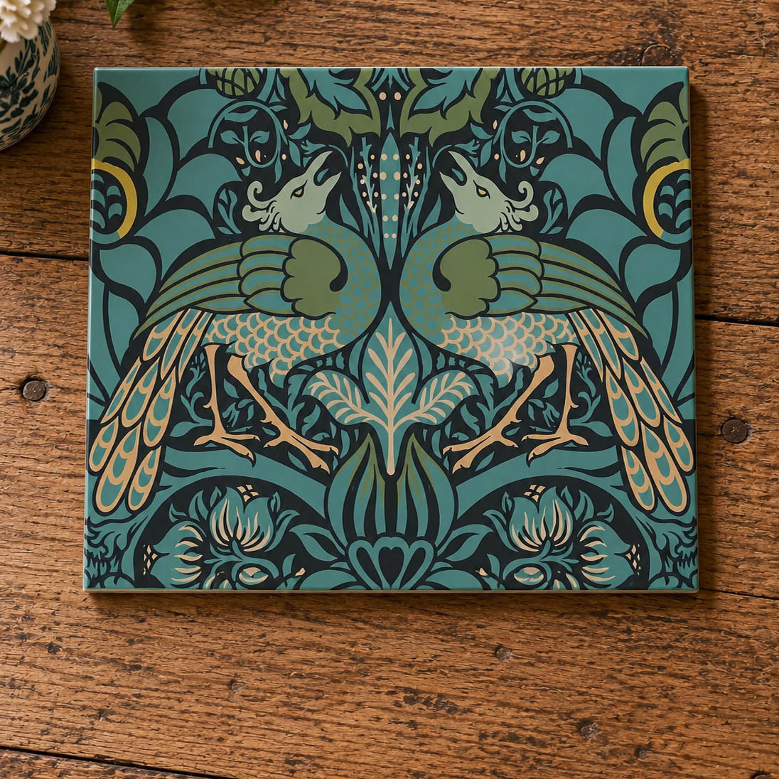 William Morris Peacocks and Dragons 25cm x 20cm Hand-made Ceramic Wall Tile, Single Extra Wall Tile