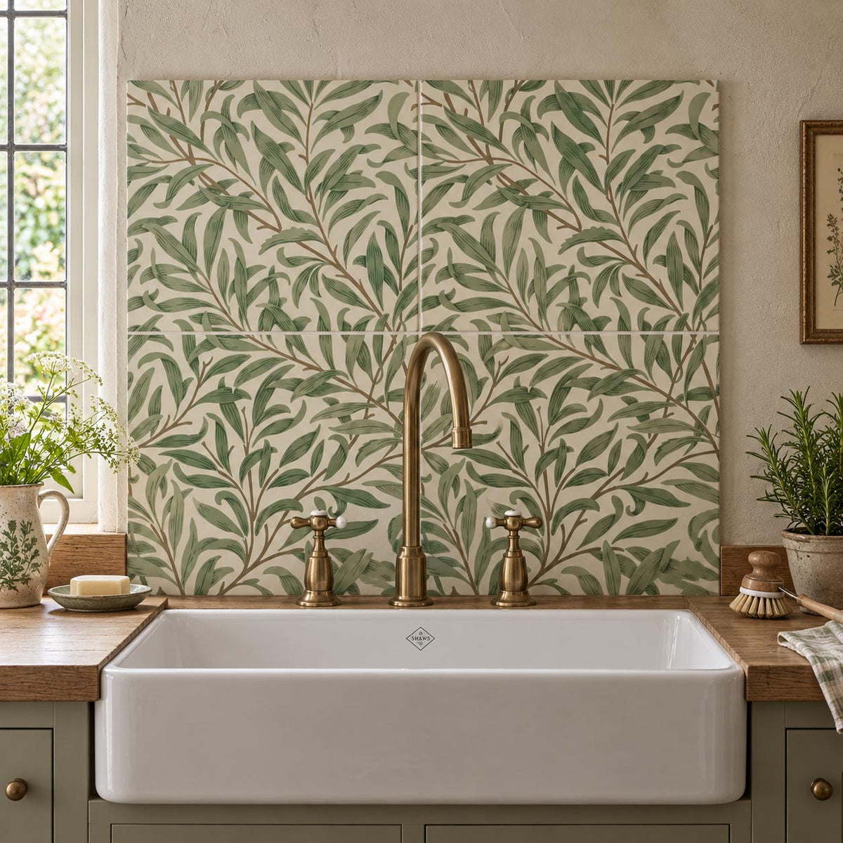 William Morris Willow Bough 25cm x 20cm, Extra Single Hand-made Ceramic Wall Tile