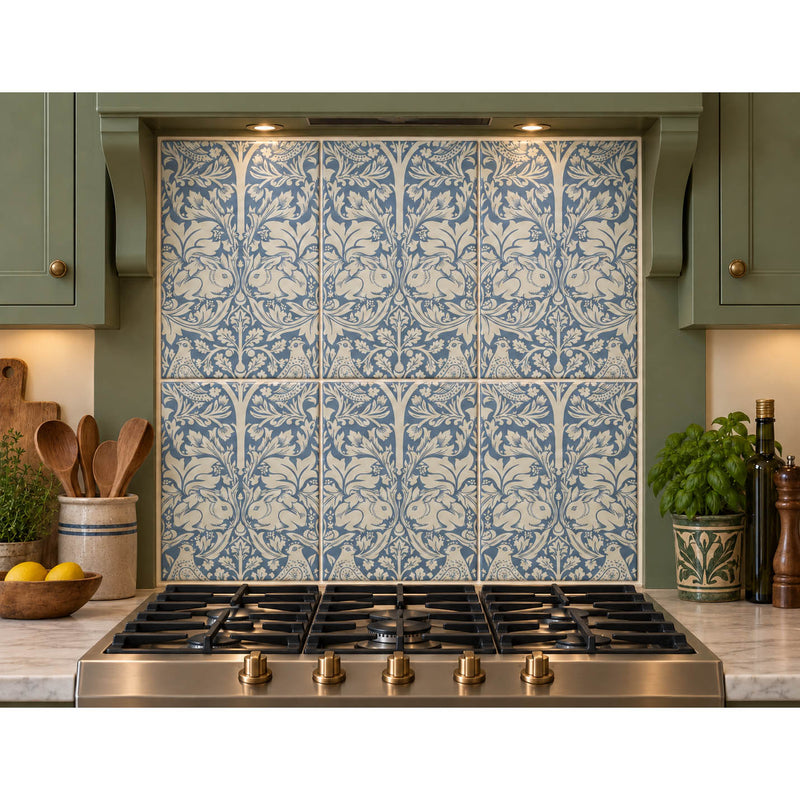 William Morris Brother Rabbit Slate Blue Splashback 6 tile set 60cm x 60cm