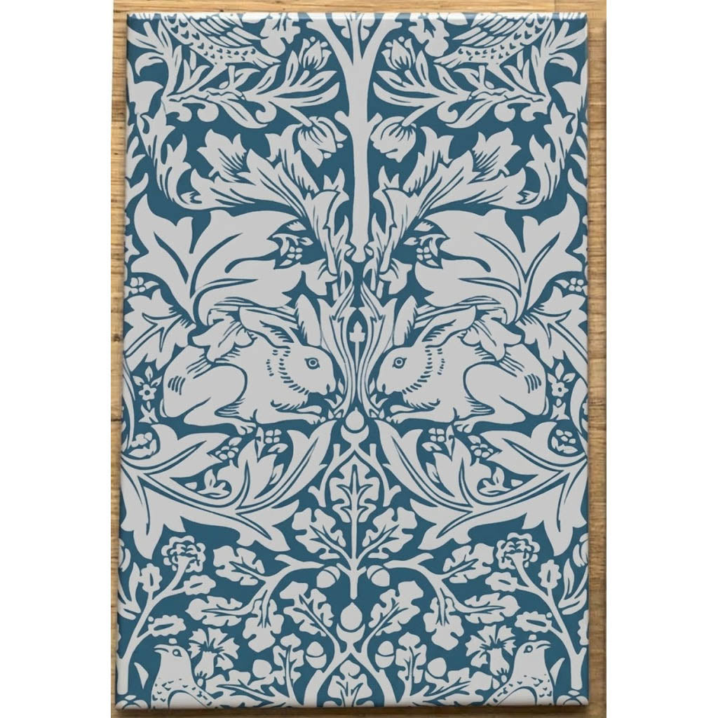 William Morris Brother Rabbit Strong Blue 20cm x 30cm Hand-made Ceramic Wall Tile