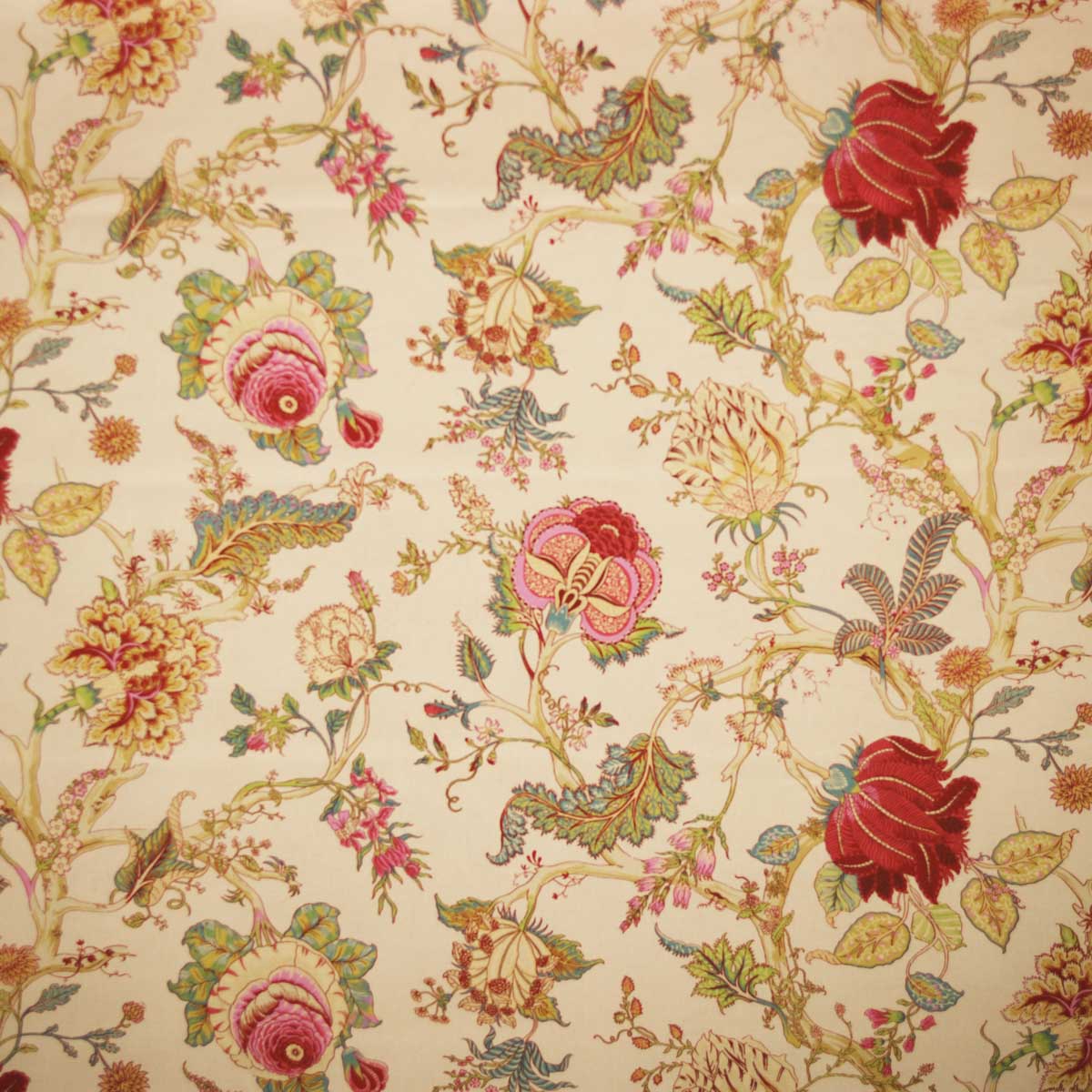 Jacobean floral linen look curtain and upholstery fabric